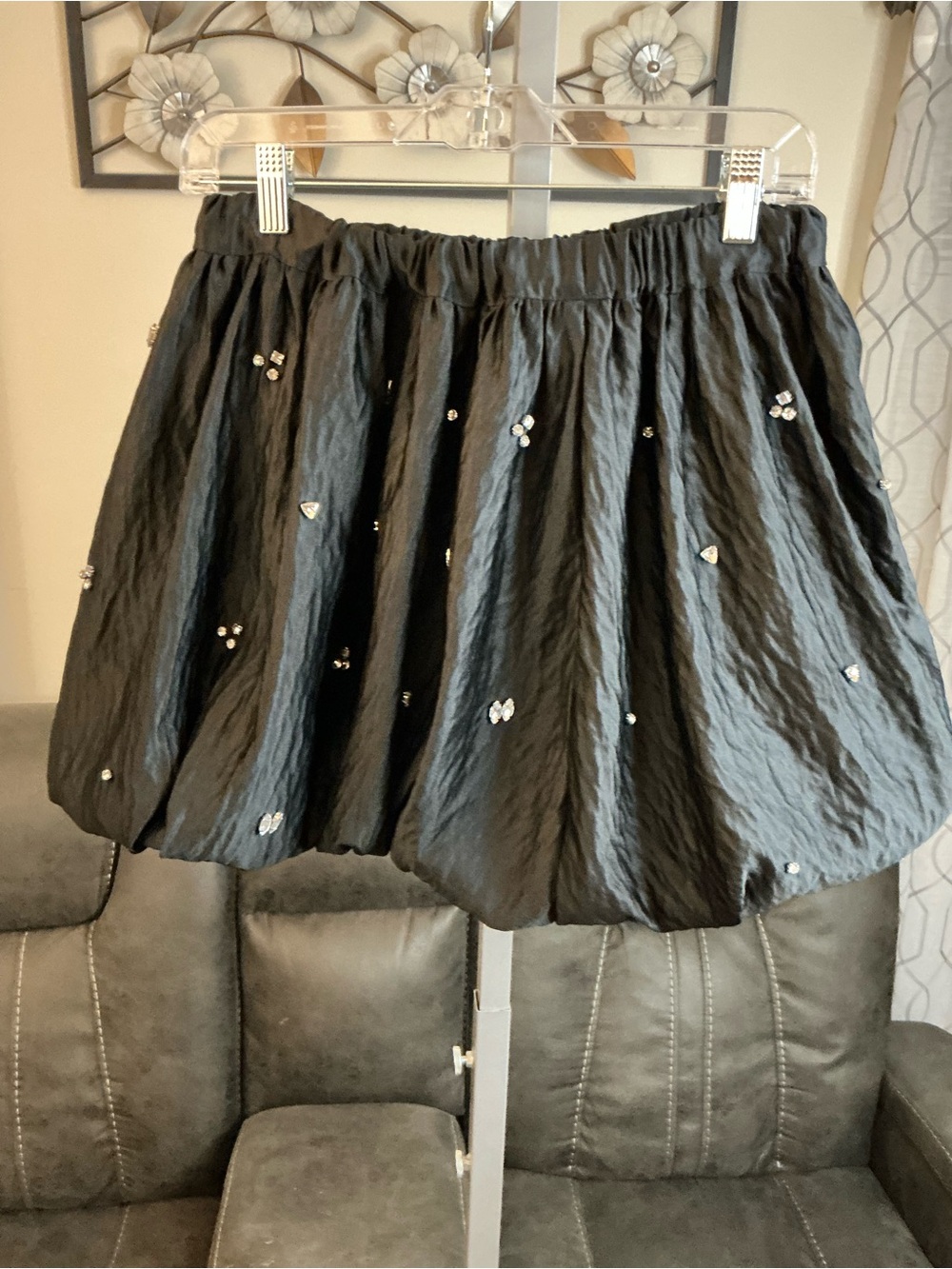 Black Mini Bubble Skirt with Crystal Embellishments